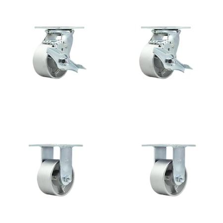 Service Caster 4 Inch Semi Steel Caster Set with Ball Bearings 2 Brakes 2 Rigid SCC-30CS420-SSB-TLB-2-R420-2